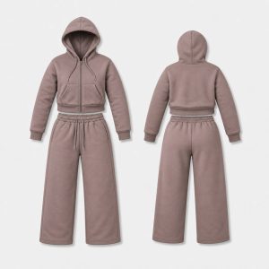 (M) Conjunto de Fato de Treino com Capuz e Calças – Castanho