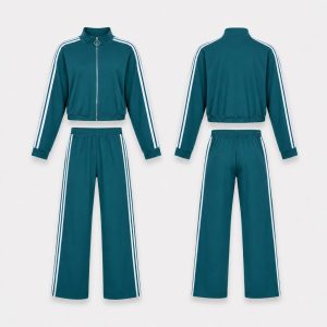 (S) Conjunto de Fato de Treino com Fecho Zip e Riscas Laterais – Verde