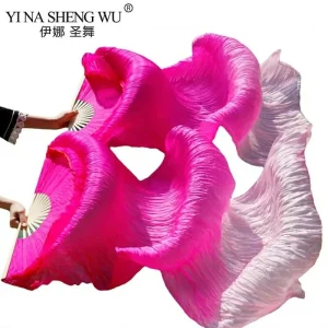 Fan veu leque seda natural par rosa branco