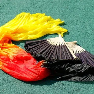 Fan Véu Leque Fogo Par em Seda natural dança do ventre