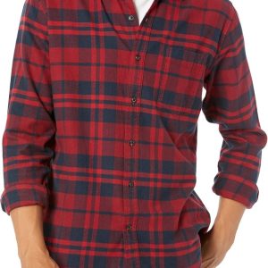 (XL) Camisa de Flanela Amazon Essentials Homem Manga Comprida Tamanho Xadrez Escocês Vermelho