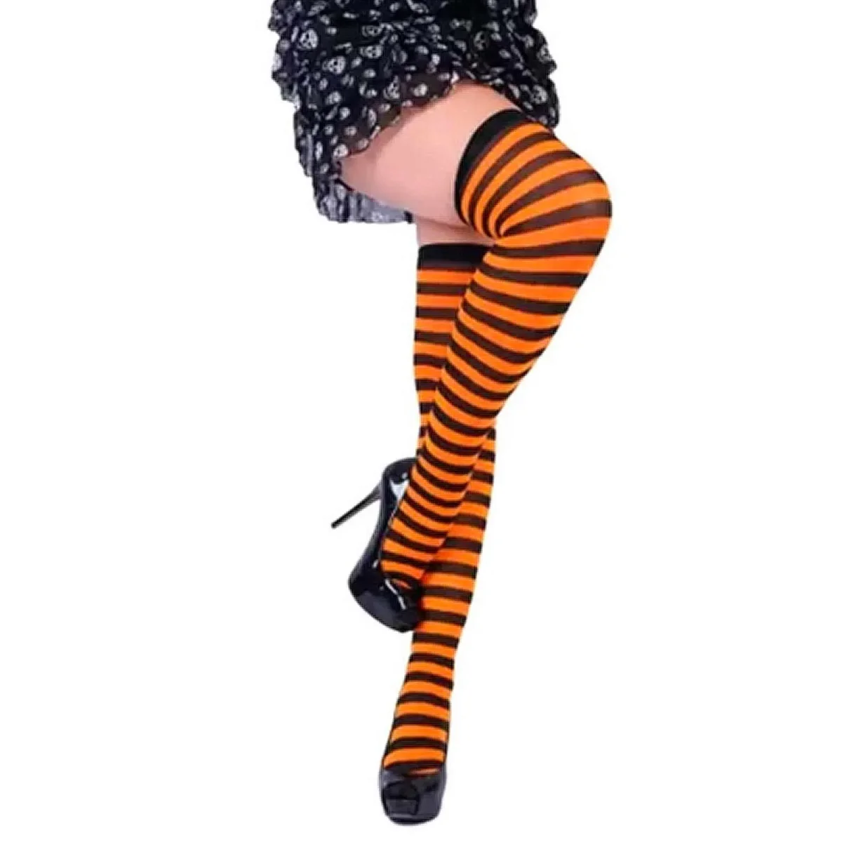 Meia Calça Listrada 7/8 Adulta Feminina pra Fantasia de Bruxa Halloween - Image 4