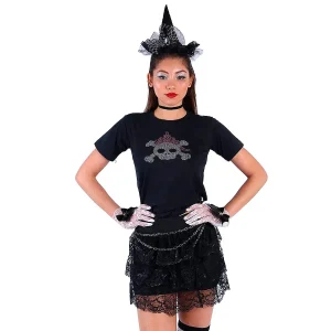 Saia de Halloween Preta Com Babado e Renda Gótica