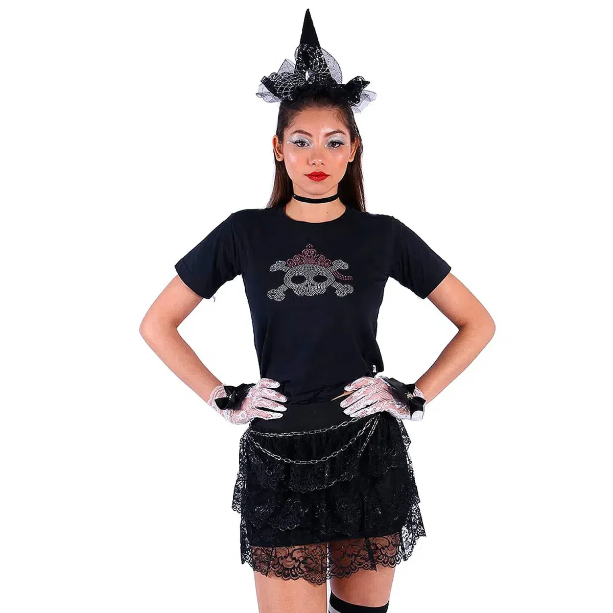 Saia de Halloween Preta Com Babado e Renda Gótica